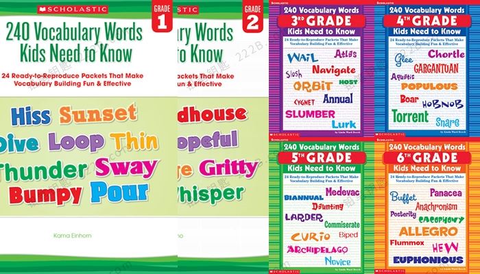 《240 Vocabulary Words Kids Need to Know》G1-G6词汇练习册PDF 百度云网盘下载
