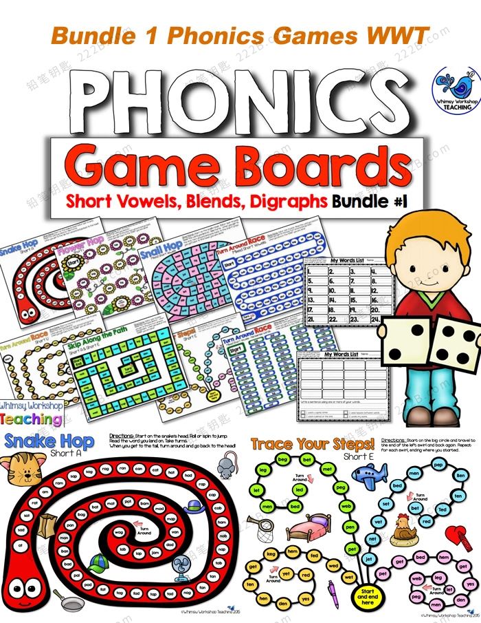 《Phonics Games Bundle》三册自然拼读桌游教具PDF 百度云网盘下载