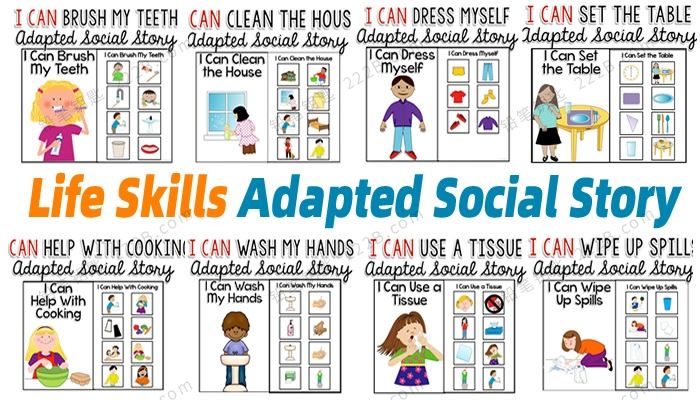 《Life Skills Adapted Social Story》9册儿童生活技能安静书素材包 百度云网盘下载