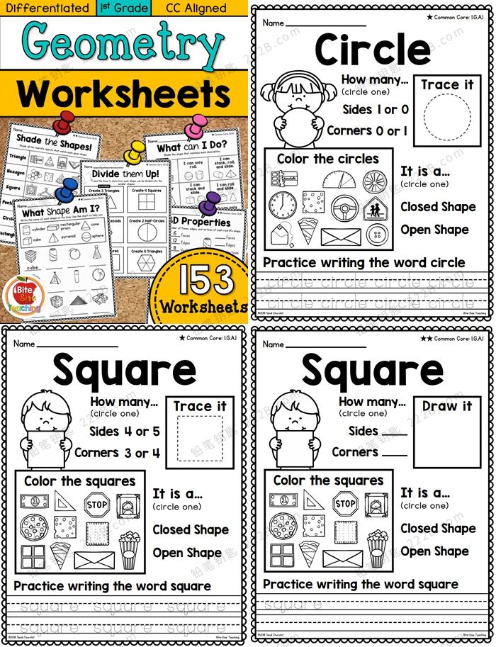 《First Grade Math WORKSHE》四册形状数字位置时间练习册PDF 百度云网盘下载