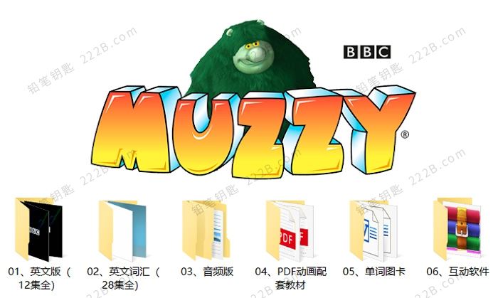《玛泽的故事Big Muzzy》英文版动画词汇+音频+单词图卡+互动软件 百度云网盘下载