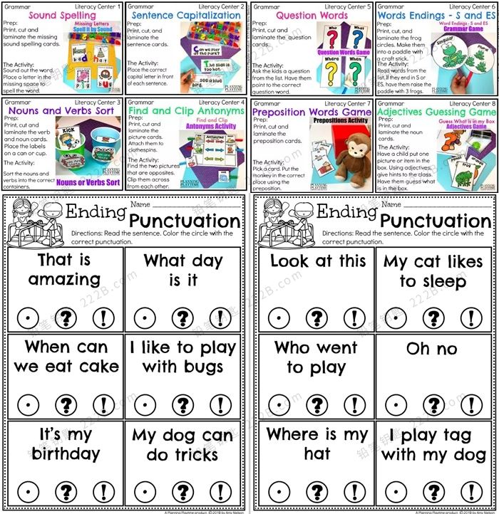 《kindergarten Literacy Centers Bundle》17册自然拼读高频词语法作业纸 百度云网盘下载