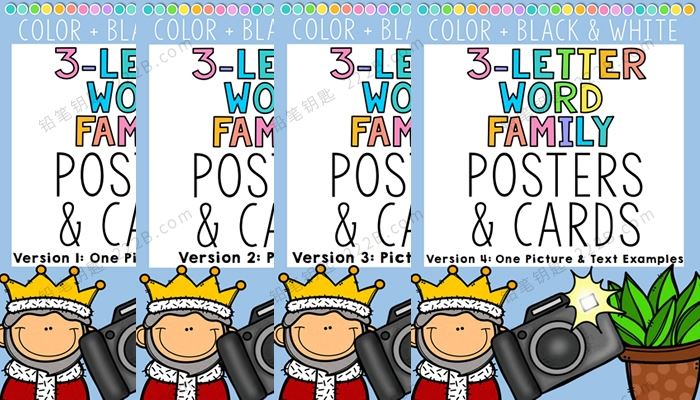 《3-Letter Word Family Posters&Cards》三册三字母单词英文海报闪卡 百度云网盘下载